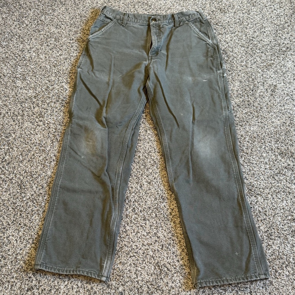 Carhartt Carpenter Flannel Lined Work Pants Mens 36x32 Moss Green  B111 MOS